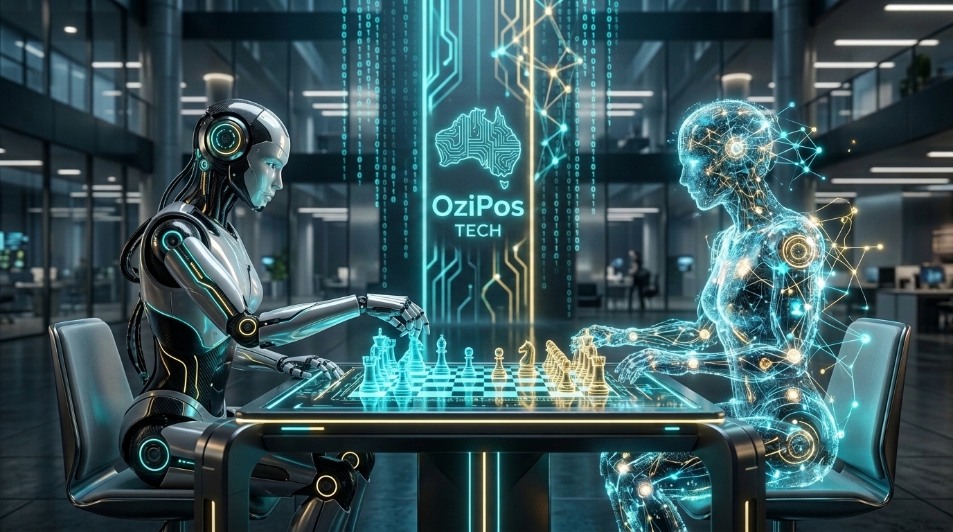 A humanoid robot playing chess representing Murray Bridge Web Design strategy by OziPos.